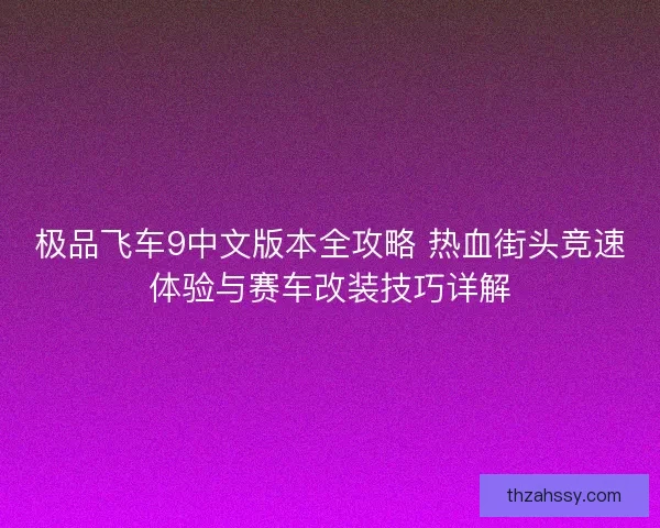 极品飞车9中文版本全攻略 热血街头竞速体验与赛车改装技巧详解