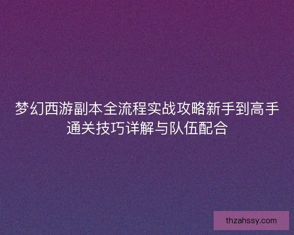 梦幻西游副本全流程实战攻略新手到高手通关技巧详解与队伍配合